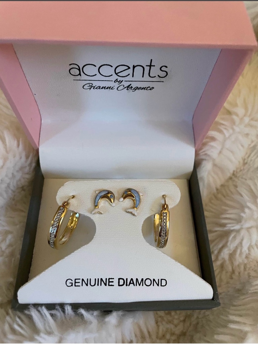 NIB Gold & Silver Dolphin and Hoop Earring Set